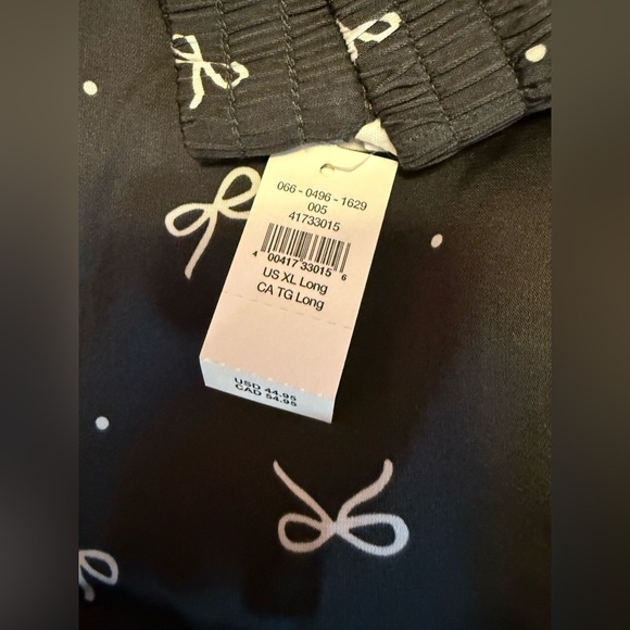 Aerie SET off Duty Satin Bow Pajama Set Shirt + Pant Black Size NWT - Picture 6 of 12